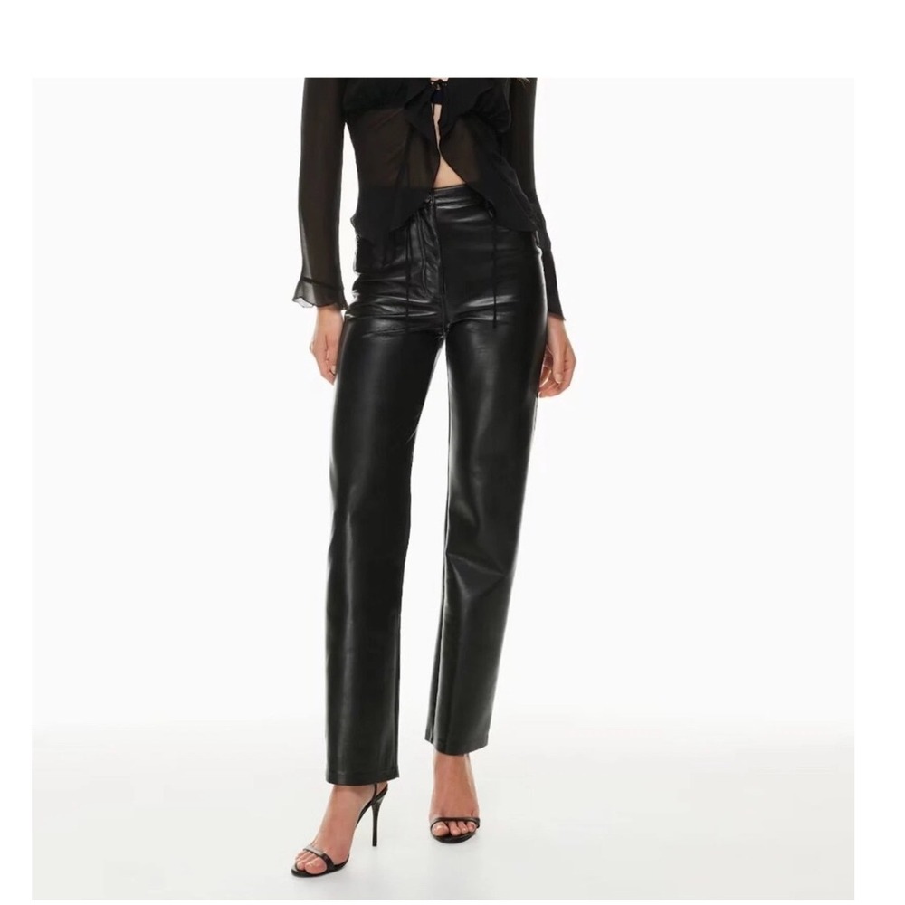 WILFRED ARTIZIA‎ MELINA HIGH RISE STRAIGHT LEG VEGAN LEATHER PANTS IN BLACK